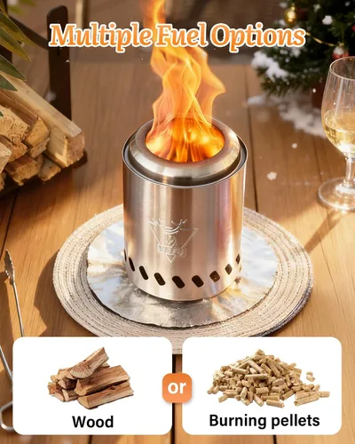 Vista 6 de YEFU Hoguera de mesa portátil: estufa de bajo humo para exteriores y patio, fogata de mesa de combustión segura alimentada por pellets y madera