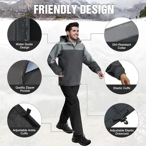 Vista 5 de Piscifun Rain Suit, Lightweight Soft Rainwear, Waterproof Breathable 2 Pieces Rain Gear