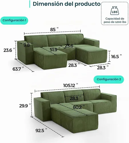 Vista 2 de LINSY HOME Sofá Seccional Modular, Sofá de 105" en Forma de U de 3 Asientos con 2 Otomanas, Sofás Seccionales de Pana Tipo Nube para Sala de Estar