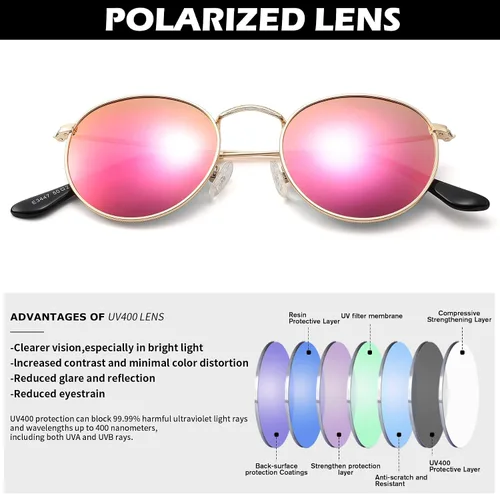 Vista 2 de Pro Acme Gafas de sol polarizadas de metal redondas pequeñas para mujer, estilo retro