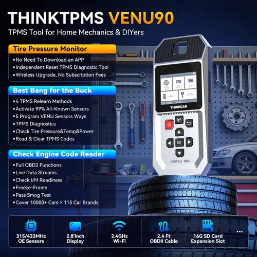 Vista 2 de THINKTPMS VENU90 TPMS OBD2 Herramienta de diagnóstico, activar/leer/aprender servidor TPMS, programación de sensores THINKCAR/MUCAR (315/433MHz),
