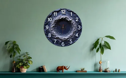 Vista 7 de Meteor Crater Texture Wooden Wall Clock with Distressed White Numerals 25x25cm