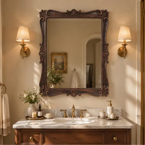 Vista 6 de Antique Brown Wall Mirror, Vintage European Ornate Carved Frame 16 x 22 Inch, HD Glass Mirror, Hand-Applied Distressed Finish, Ready to Hang, for