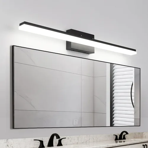 Vista 12 de mirrea Lámpara LED moderna de tocador de 24 pulgadas para iluminación de baño, regulable de 24 W, pintada en negro (blanco cálido, 3000 K)