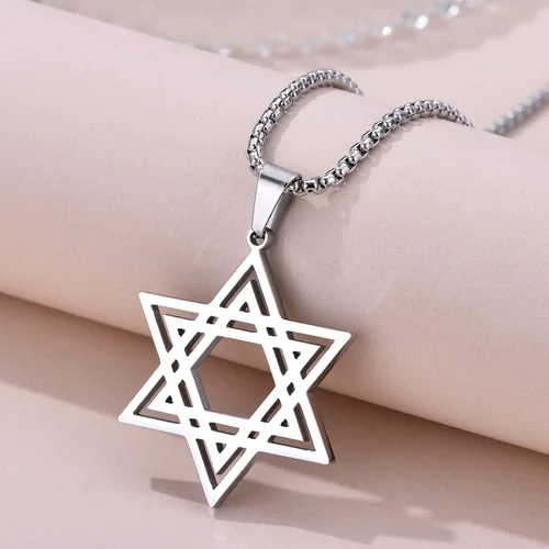 Vista 3 de Collar con colgante de estrella de David para hombre, colgante hexagonal judío de acero inoxidable para hombres