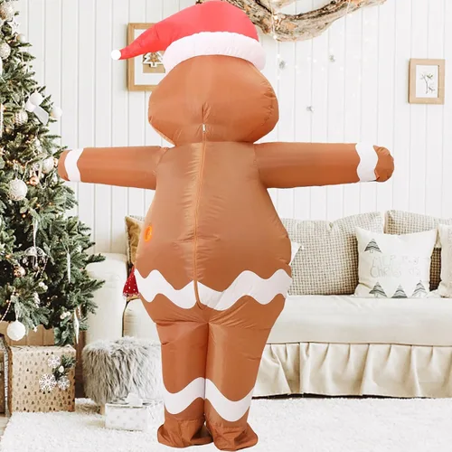 Vista 4 de Disfraz de Navidad inflable de hombre de jengibre para adultos, divertido personaje de Navidad gigante para mujeres y hombres