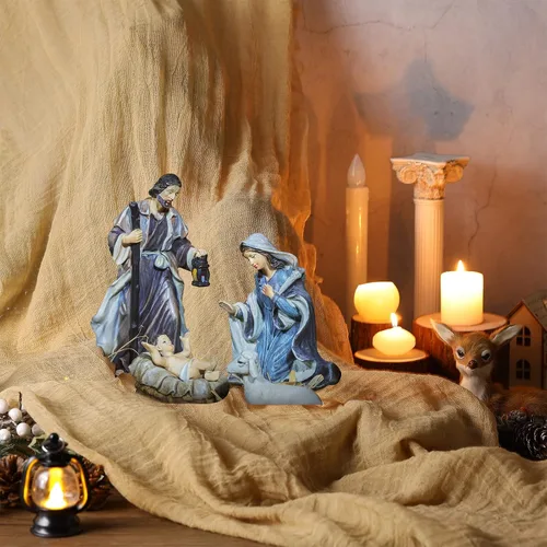 Vista 8 de Patelai 4 Piezas Camino de Mesa de Natividad de Navidad 47 x 70 Pulgadas Camino de Mesa Rústico de Arpillera Accesorios de Escena de Natividad