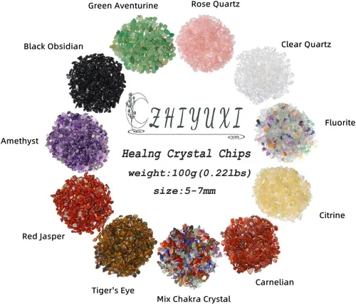 Vista 6 de ZHIYUXI Relleno de florero de fluorita de cristal, 0.22 libras, chips curativos pulidos para decoración, grava para pecera, plantas suculentas