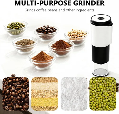 Vista 7 de Molinillo de café eléctrico portátil compacto, cuenta con una batería recargable integrada de 1300 mAh, ajustes de molienda ajustables para granos
