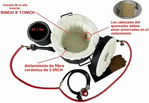 Vista 5 de Kit de horno de fundición de propano grande de 55.1 lbs (55 libras) con crisol de 55.1 lbs, quemadores de doble forja, horno de fundición
