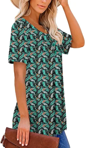 Vista 3 de Roselinlin Camisas de manga corta, para mujer, blusas florales de verano, ajuste holgado, para leggings