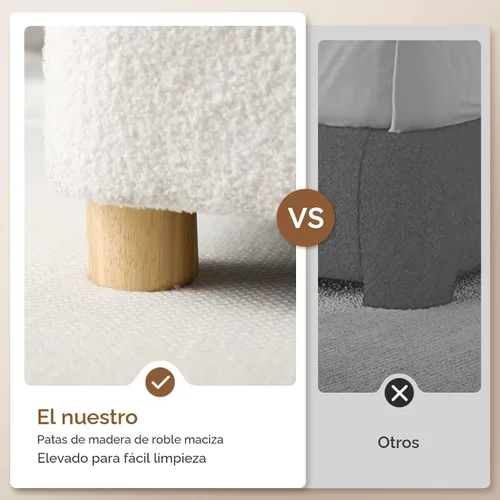 Vista 5 de Marco de Cama Cloud Tamaño Full, Marco de Cama Tapizado Boucle con Cabecera Ajustable, Patas de Madera Sólida, Diseño de Esquinas Redondeadas