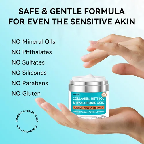 Vista 6 de Crema facial de retinol con colágeno y ácido hialurónico, hidratante facial antienvejecimiento y reafirmante para mujeres y hombres, crema de noche