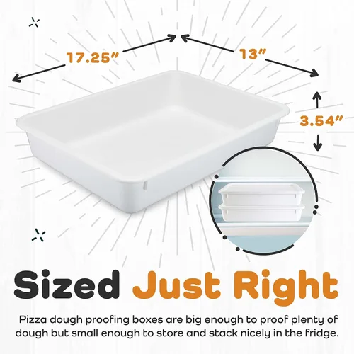 Vista 5 de GSM Brands Caja para probar masa de pizza - Bandejas apilables de calidad comercial con cubiertas (43,8 x 33 cm) - 2 bandejas y 2 cubiertas