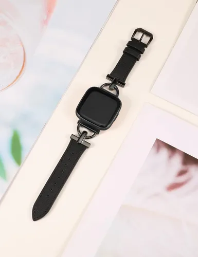 Vista 2 de Wearlizer Correa de cuero compatible con Fitbit Versa 2 correas para mujer, elegante correa de cuero delgada con hebilla de metal en forma de D