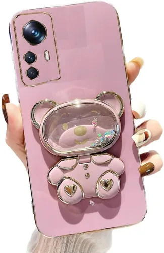 Vista 31 de Miagon Bear - Funda con soporte para espejo para Xiaomi Redmi A1, Quicksand Glitter Electroplated Soft TPU Protector Slim a prueba de golpes