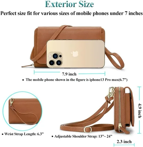 Vista 4 de Peacocktion Cartera para mujer con RFID, cartera cruzada de gran capacidad, 2 correas