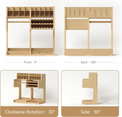 Vista 8 de GK1 - Kit organizador de madera con material MDF, estante de pintura, destornillador/soporte para brochas, para pinturas y herramientas Tamiya, GK1
