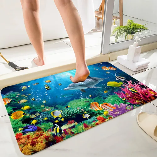 Vista 13 de LYFANS Alfombras de baño de espuma de esponja absorbente suave para baño y cocina (23.5 x 59 pulgadas), tapete de franela antideslizante brillante