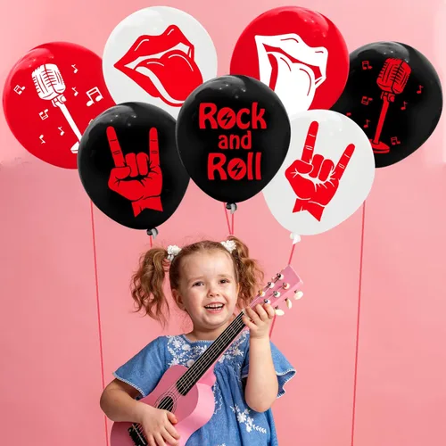 Vista 5 de 60 globos de látex Rock and Roll para decoración de fiesta de los años 80 y 90, suministros de fiesta de músico, guitarra, rap, cumpleaños, baby