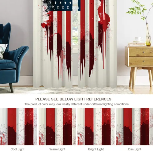 Vista 288 de Batmerry American Flag Ink Dot Blackout Tier Curtains, Red Blue White Stars Abstract Thermal Insulated Half Curtain Rod Pocket Small Valance for