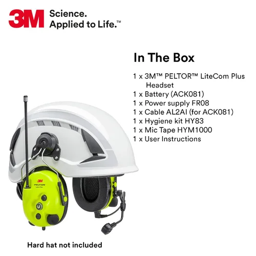 Vista 6 de 3M PELTOR LiteCom Plus Headset MT73H7P3E4610NA, protector auditivo se conecta al casco, radio de 2 vías, micrófono de voz con cancelación de ruido