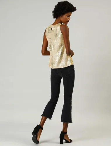 Vista 5 de Allegra K Camiseta sin mangas para mujer, brillante, sin mangas, color metálico, brillante, Metálico