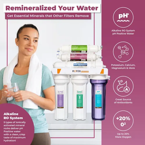 Vista 2 de s Sistema de filtración de agua de ósmosis inversa, bajo el fregadero 6 etapas ALK pH+ Remineralización RO sistema de filtro de agua, sin bomba