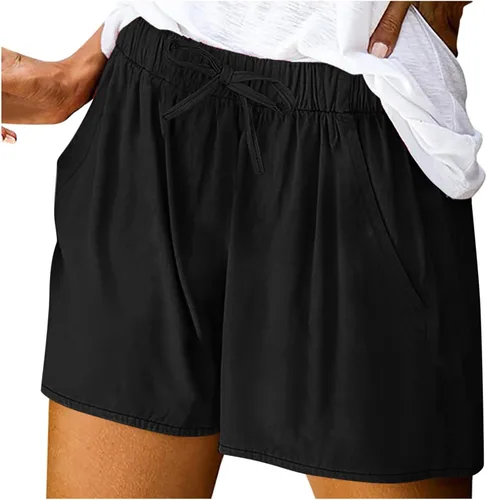 Vista 3 de Pantalones cortos con cordón para mujer, pantalones cortos de verano atléticos, para gimnasio, yoga, entrenamiento, cintura elástica, casuales