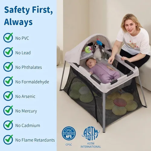 Vista 5 de Gentle Monster - Cuna de viaje portátil para bebés y niños pequeños, paquete de viaje ligero 2 en 1 para bebé y juego con colchón y sombrilla, cuna
