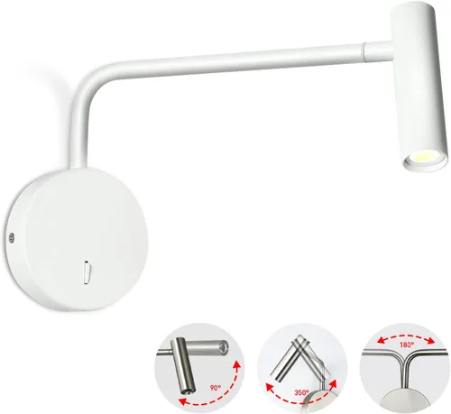 Vista 11 de ZEROUNO Lámpara Montada en Pared, Aplique de Pared LED Cableado con Interruptor de Encendido/Apagado Moderno de 3000K con Brazo Oscilante