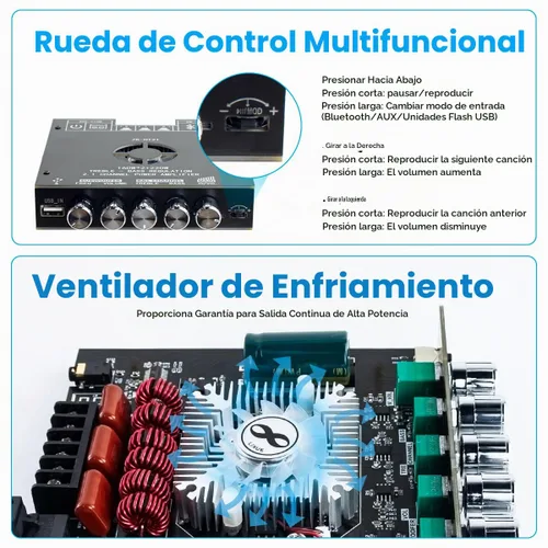 Vista 4 de ZK-HT21 TDA7498E Placa Amplificador Bluetooth 160W×2+220W Subwoofer Receptor de Audio 2.1 Canales Amplificador de Potencia Módulo con Control