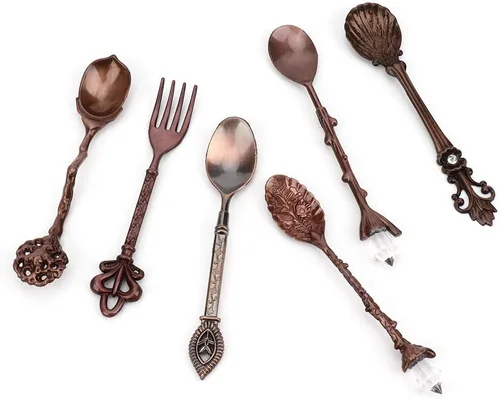 Vista 4 de Juego de 6 cucharas y tenedores, juego de 6 cucharas innovadoras de aleación de zinc, juego de tenedores y cucharas de postre para café, cubiertos