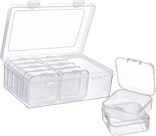 Vista 10 de Caja organizadora de plástico transparente de 12 piezas con pestillo de cierre hermético, mini contenedores de almacenamiento pequeños, estuches