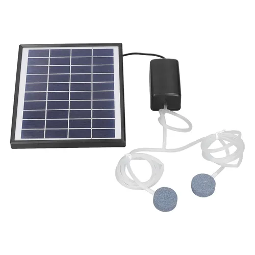 Vista 2 de Bomba de estanque micro solar de 10 V 6 W CC, kit de bomba de aire de fuente de panel solar ajustable con piedra de burbujas para estanque de peces
