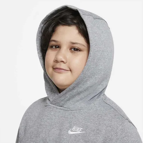Vista 4 de Nike Sudadera con capucha Club para niños (niños grandes) carbón jaspeado, SM (8 niños grandes), Carbón jaspeado blanco