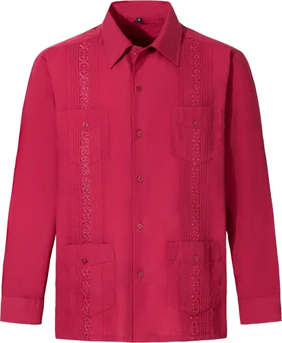 Vista 10 de MAXJON Camisas de guayabera de manga larga para hombre, camisas cubanas
