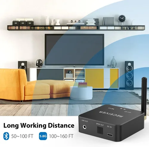 Vista 6 de Receptor Bluetooth inalámbrico de 192 KHz de audio digital a analógico, alcance de 160 pies de largo con receptor Bluetooth 5.3 integrado, kit