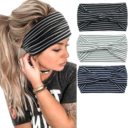 Vista 13 de K-Elewon Paquete de 3 diademas elásticas anchas para mujer, bandas para el cabello para yoga, deportes
