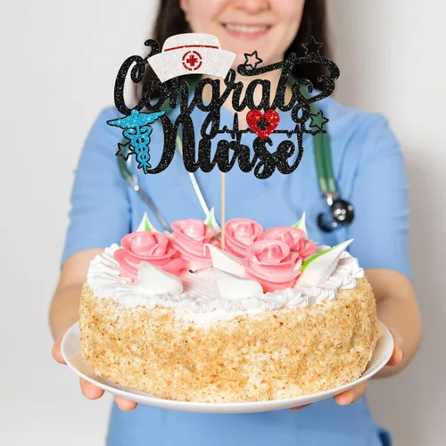 Vista 5 de Gyufise Decoración para tartas de enfermería con purpurina para enfermería 2023, decoración para pastel de graduación para temática médica Rn 2023