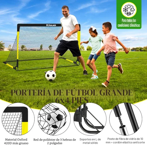 Vista 3 de Juego de portería de fútbol infantil para patio trasero – 2 porterías de fútbol de 6 x 4 pies, equipo de entrenamiento, red de fútbol para niños