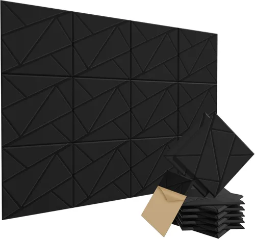 Vista 8 de Paquete de 15 paneles acústicos de pared de 12 x 12 pulgadas, paneles acústicos decorativos, paneles de pared absorbentes de sonido para el hogar