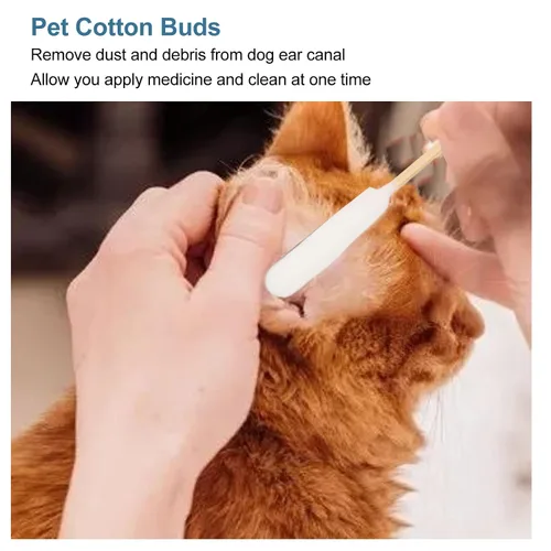 Vista 3 de 100 hisopos de algodón para mascotas, brotes de algodón para perros y gatos, eliminación de suciedad profesional, hisopos de algodón de bambú