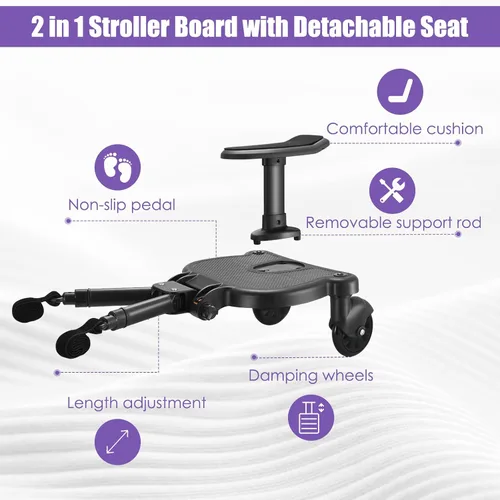 Vista 4 de Tabla universal para cochecito, 2 en 1, para sentarse y pararse con asiento desmontable, tabla para cochecito adecuada para el 99%