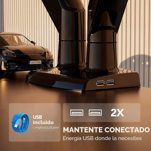 Vista 7 de HUANUO NITROGLIDE™ Soporte de monitor dual para 13 ″ – 40 ″, soporte de monitor doble premium con USB, soporte de monitor ajustable en altura para 2