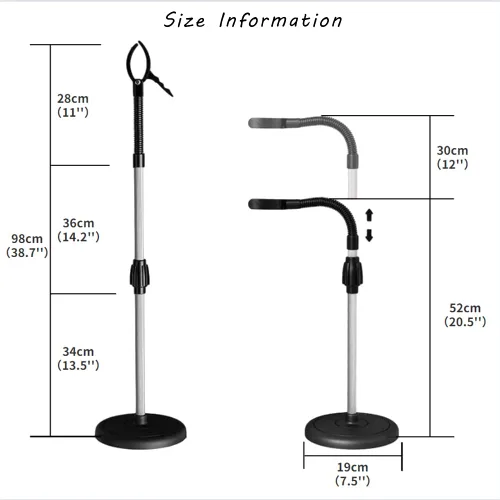 Vista 2 de Soporte para secador de pelo, rotación de 360 grados, altura ajustable, manos libres, compatible con herramientas de peinado compactas, soporte