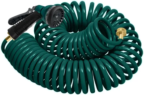 Vista 10 de Manguera de jardín de bobina de EVA de 25 pies con conector de latón de 3/4 pulgadas, manguera de agua en espiral, ligera y sin torceduras, incluye