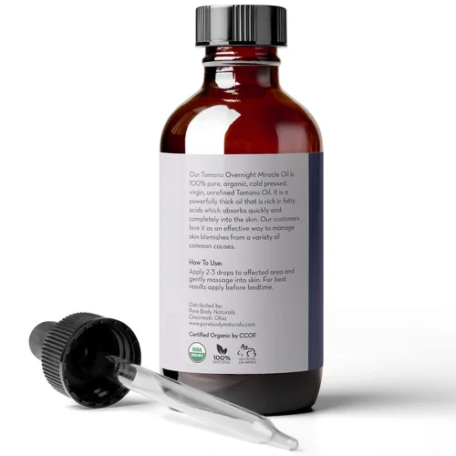 Vista 5 de Pure Body Naturals Aceite de tamanu prensado en frío, 4 onzas líquidas, calma la piel irritada, hidrata la piel seca y escamosa