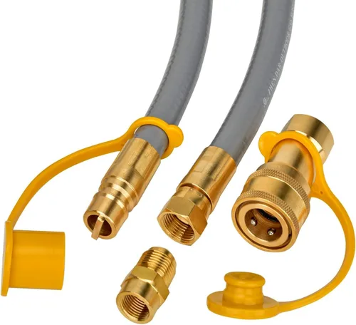 Vista 4 de only fire - Manguera de gas natural de 12 pies y 1/2 pulgada de diámetro interno con conjunto de accesorios de conexión rápida para aparatos de baja