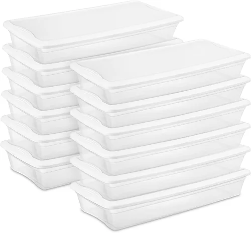 Vista 17 de Sterilite - Paquete de 12 cajas de almacenamiento apilables con tapas a presión; contenedor organizador de plástico resistente para armario, baño